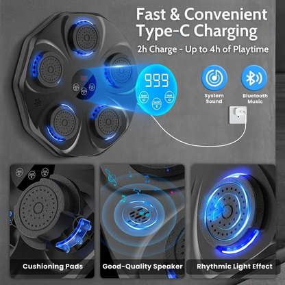 Electronic device with Type-C charging feature and Bluetooth music capability on a gray background.